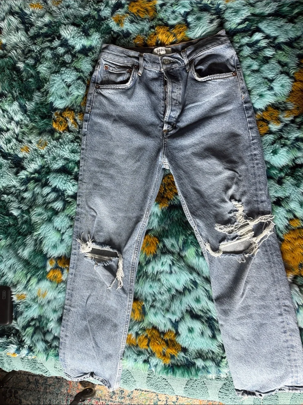 Agolde Women’s Straight Leg Distressed Light Blue Jeans - Like New